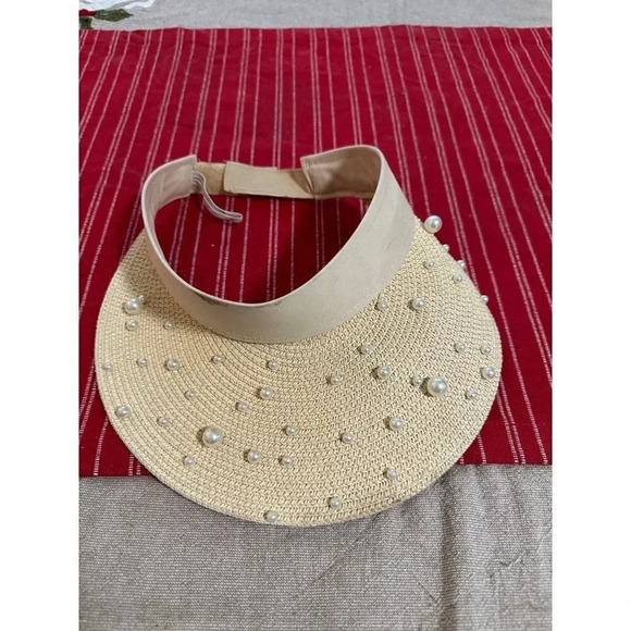 Unisex Y2K Style Pearl decorated Straw Hat Visor - Picture 1 of 7